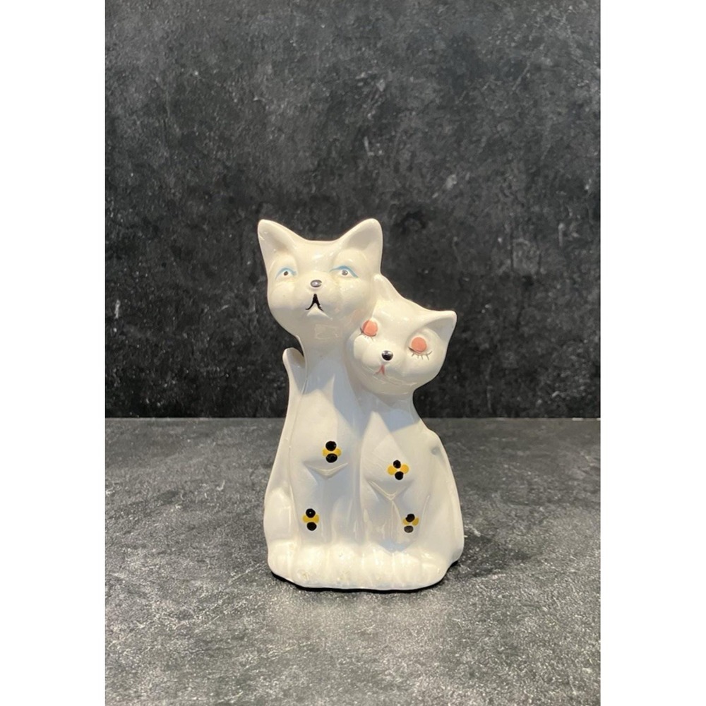 Anthromorphic Long-Neck White Kitschy Cat Figurine 4 1/2" MCM Retro Kitschy